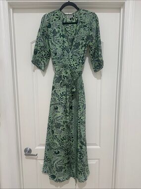Green Floral Wrap Maxi Dress with Tie Waist